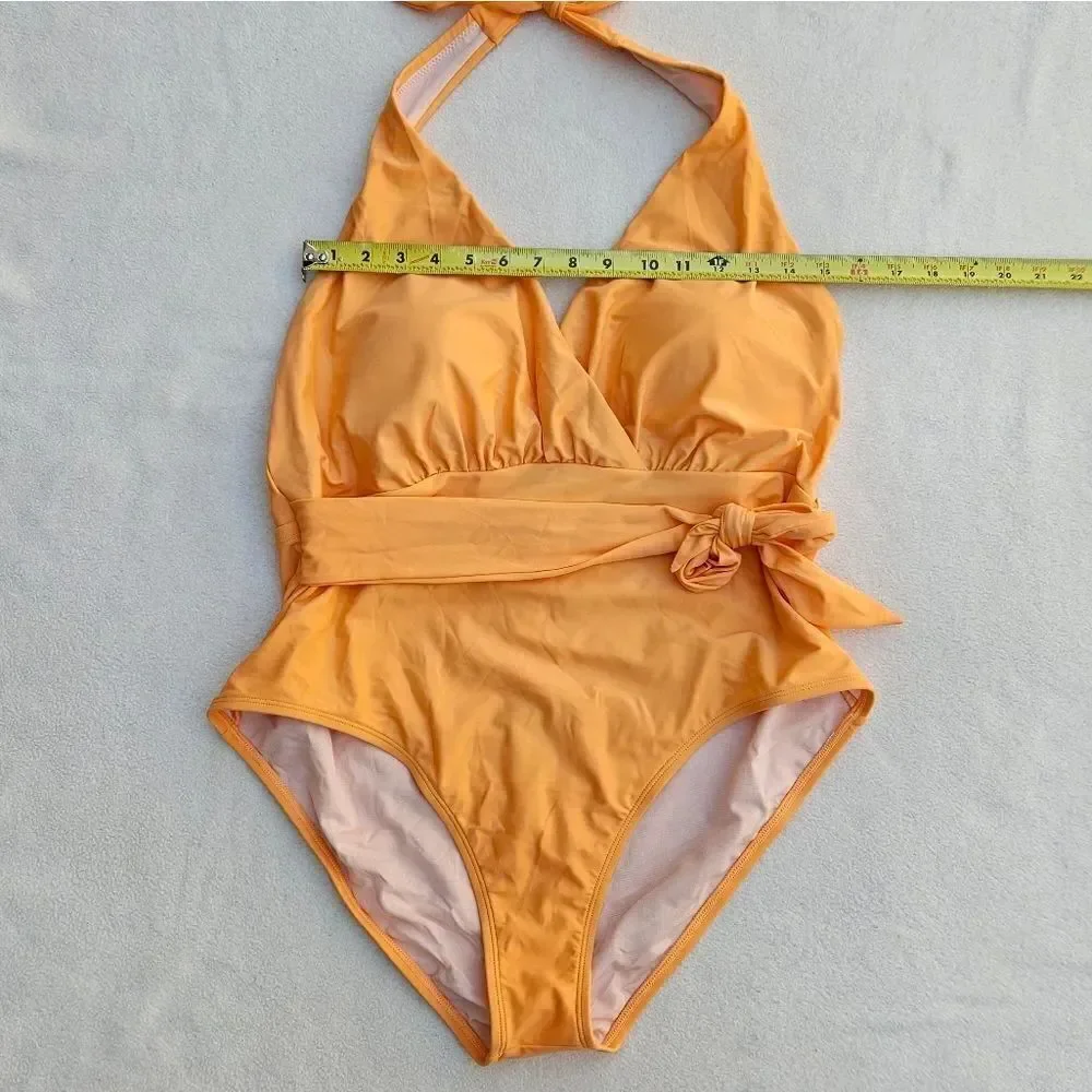 Cupshe Summer of Love Halter Belted Tummy Control Plus Size One Piece Swimsuit